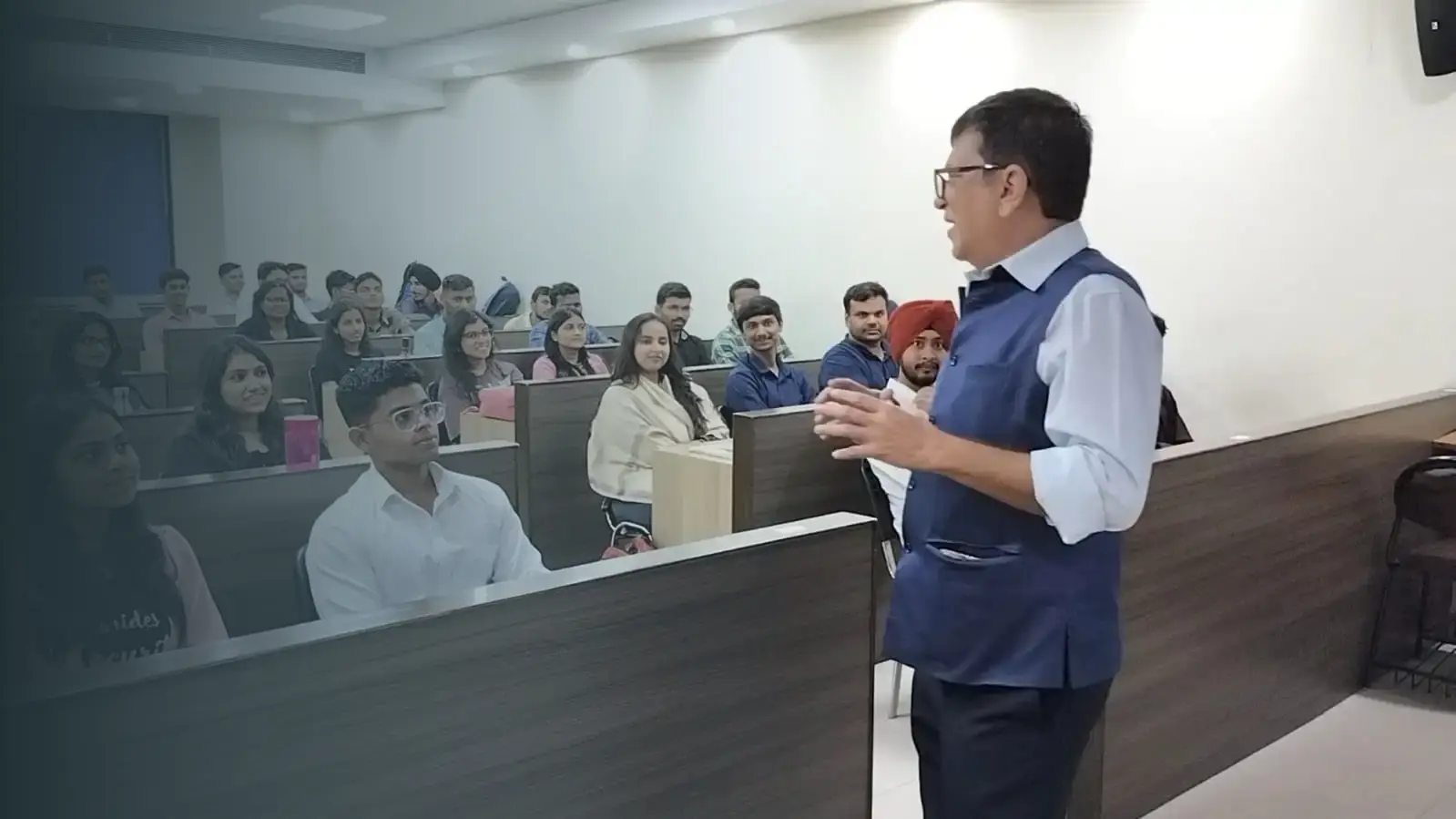 Shashank Patil conducting a soft skills session with college students