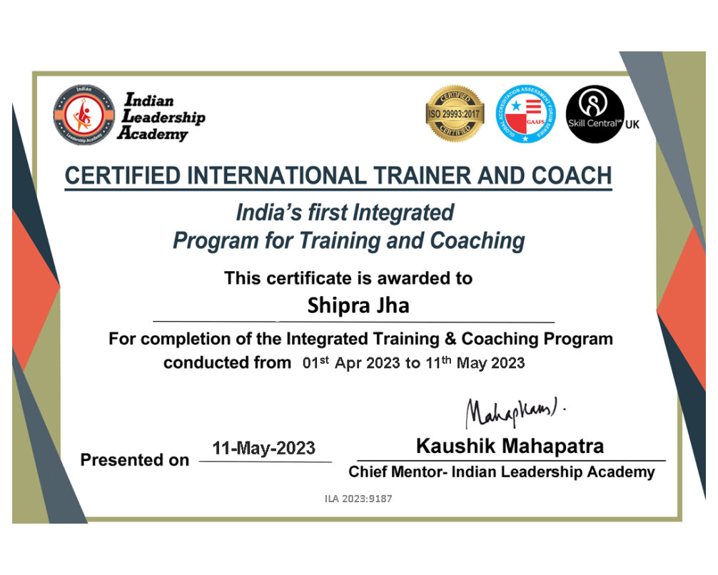 Shipra Jha - Certified International Trainer