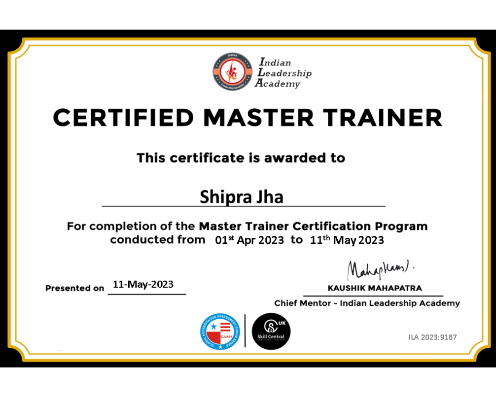 Shipra Jha - Certified Master Trainer - Wisdom Ed